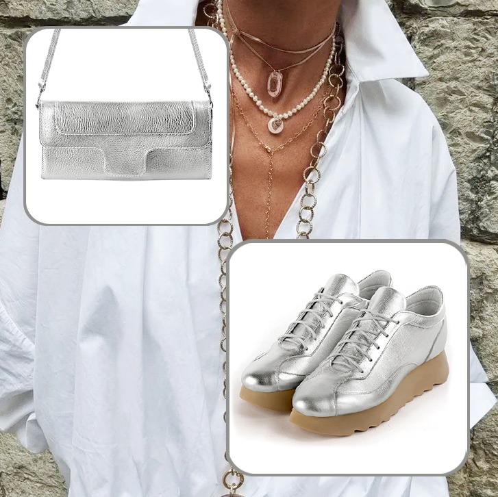 Women's elegant urban sneakers to pair with a silver outfit.