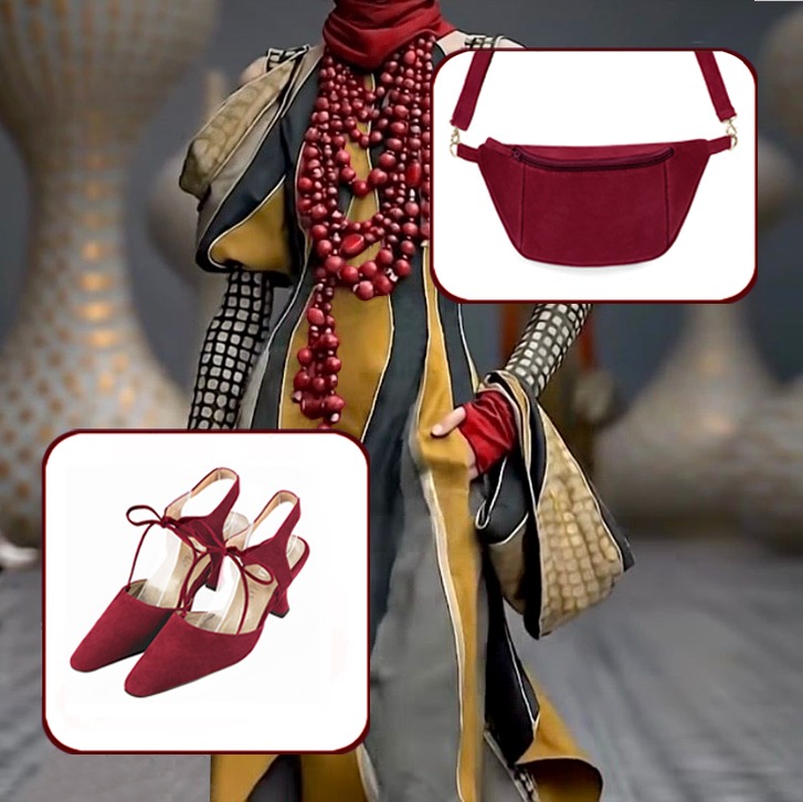 Escarpins bride cou-de-pied femme et luxueux petit sac à main assortis à une tenue rouge bordeaux