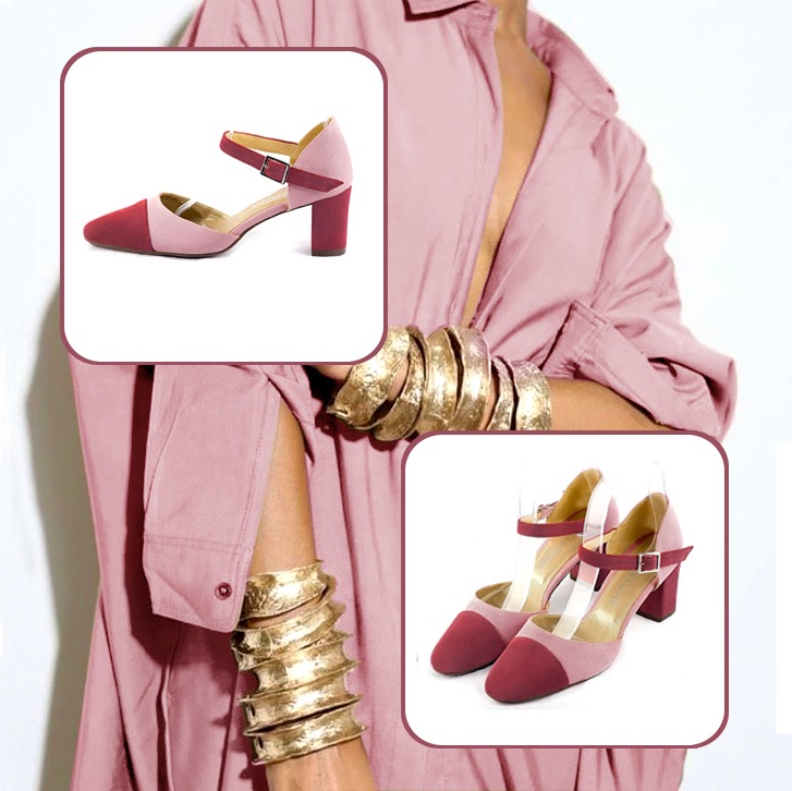 Escarpins bride cou-de-pied femme assortis à une tenue rouge framboise et vieux rose