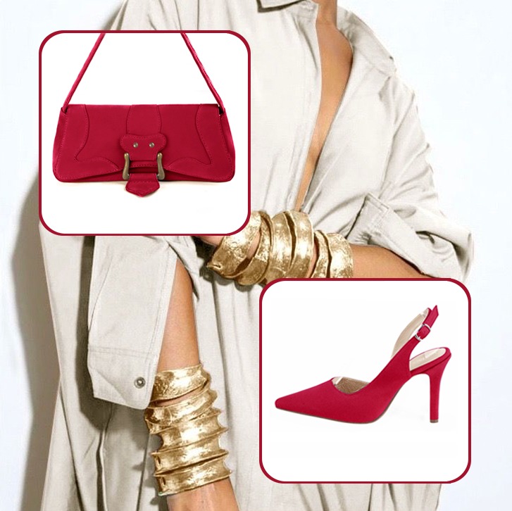 Luxueux petit sac à main et Escarpins bride arrière assortis à une tenue rouge carmin