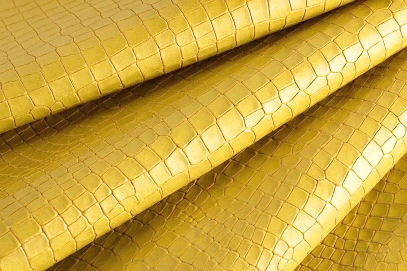 Yellow yellow crocodile-print leather for pumps, heels, clutches, boots... - F. KOOIJMAN Paris