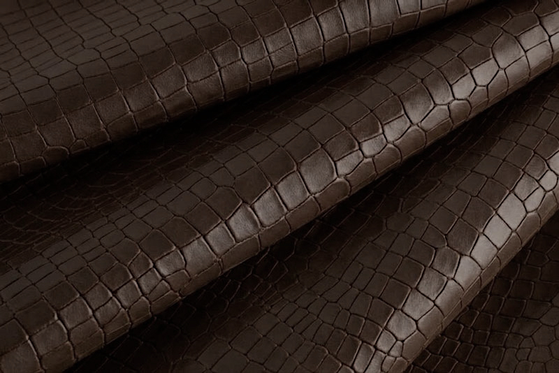 Dark brown brown crocodile-print leather for pumps, heels, clutches, boots... - F. KOOIJMAN Paris
