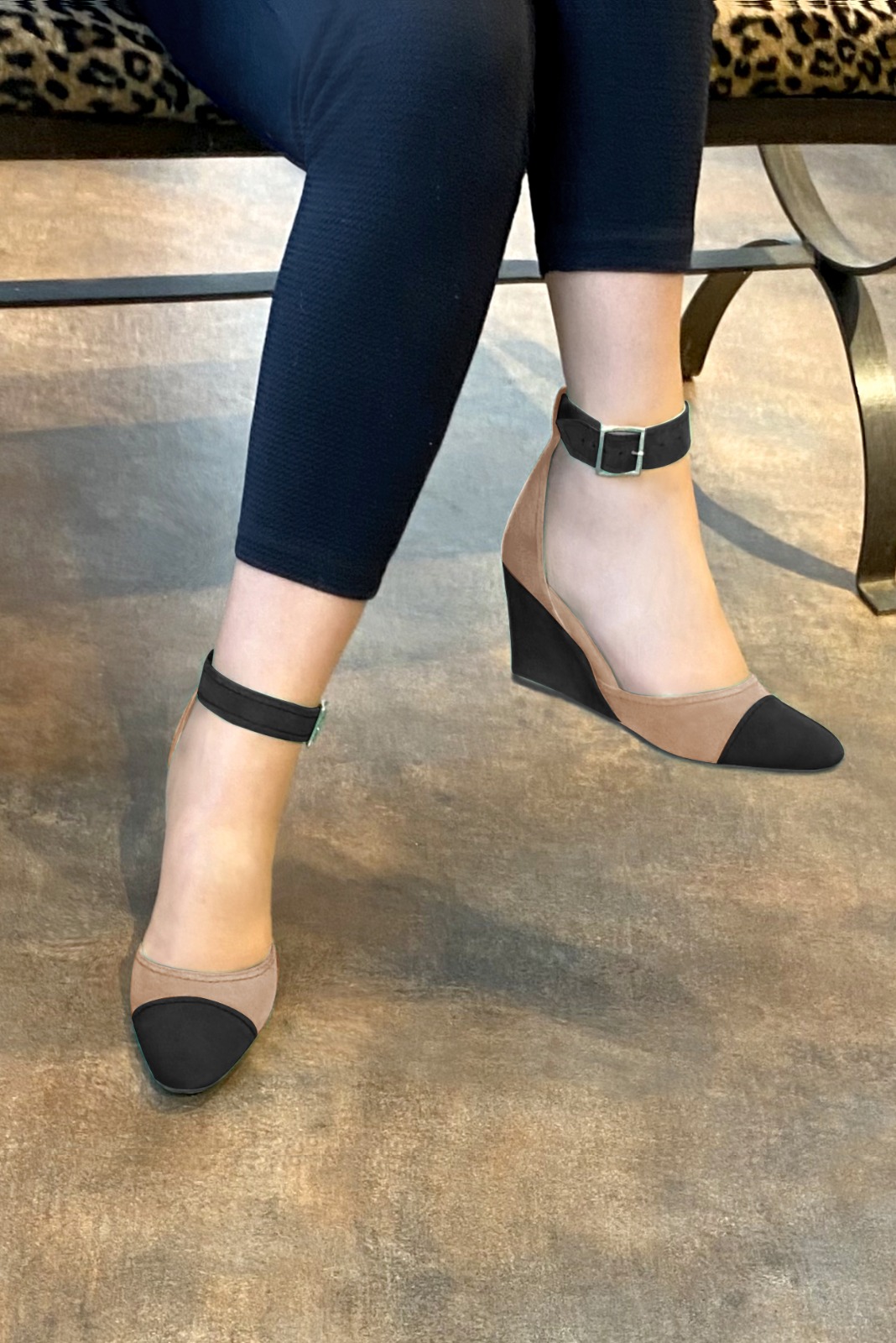 black dress with beige wedges Women's heels closed-back ankle strap in premium matt and tan leather - High wedge heels Summer Beach Dresses You Rhode Island Dress Option:Signature Finish (Outfit + Headwrap) it provides cushioned support