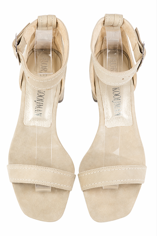 Champagne white women's closed back sandals, with a strap around the ankle. Square toe. Low flare heels. Top view - Florence KOOIJMAN
