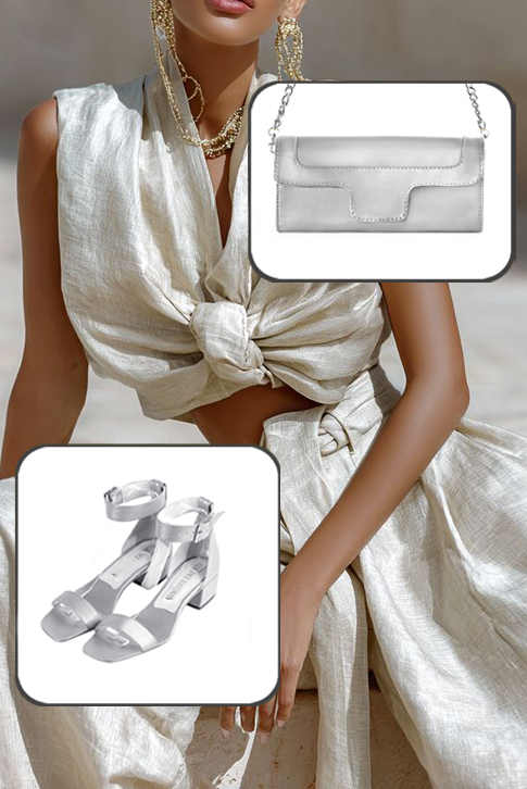 Dress sandals ankle strap in silver leather with low block heels and square toe - Worn view