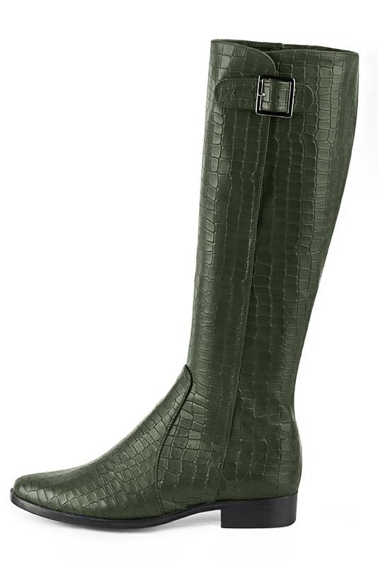 French elegance and refinement for these forest green knee-high boots with buckles, 
                available in many subtle leather and colour combinations. Record your foot and leg measurements.
We will adjust this beautiful boot with inner half zip to your leg measurements in height and width.
The outer buckle allows for width adjustment.
You can customise the boot with your own materials and colours on the "My Favourites" page.
 
                Made to measure. Especially suited to thin or thick calves.
                Matching clutches for parties, ceremonies and weddings.   
                You can customize these knee-high boots to perfectly match your tastes or needs, and have a unique model.  
                Choice of leathers, colours, knots and heels. 
                Wide range of materials and shades carefully chosen.  
                Rich collection of flat, low, mid and high heels.  
                Small and large shoe sizes - Florence KOOIJMAN