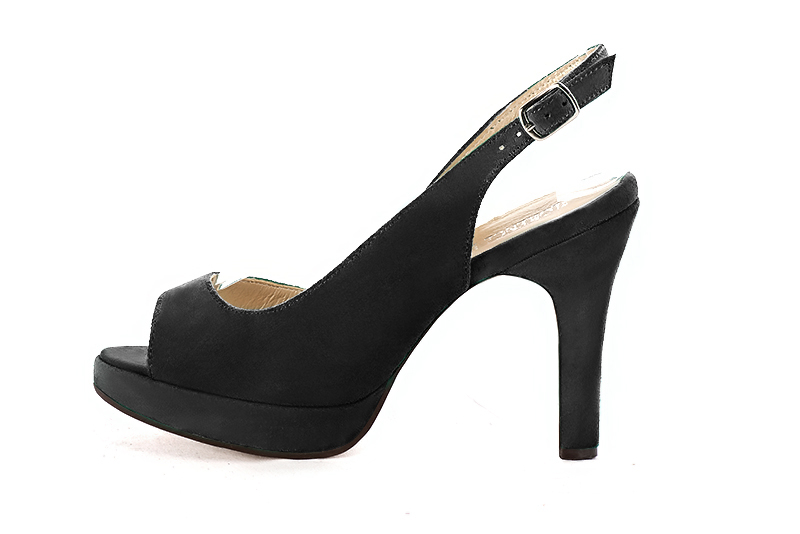 Matt black women's slingback sandals. Round toe. Very high slim heel with a platform at the front - Florence KOOIJMAN