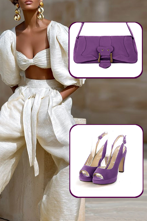 Women's amethyst purple elegant peep-toe slingback heels. Round toe. High slim heel with a platform at the front - Top view