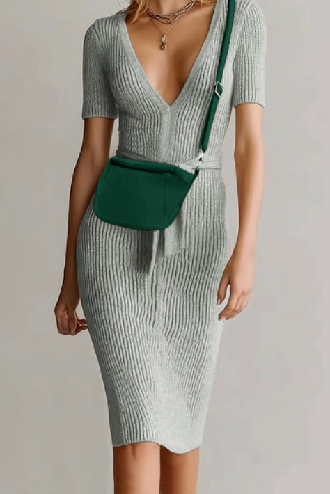 Dress handbag in forest green leather - Worn view