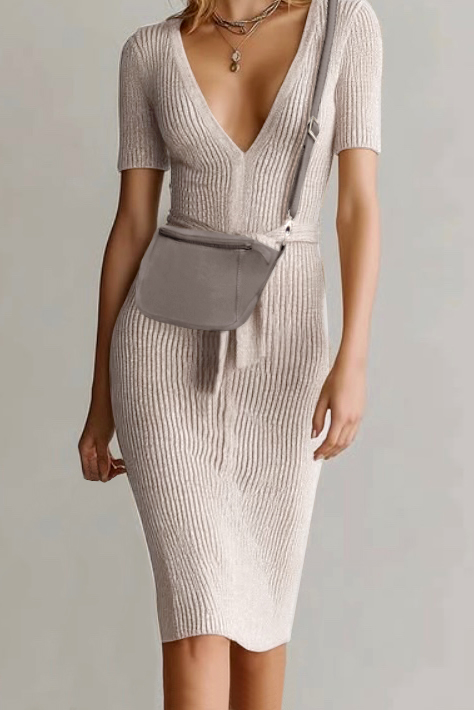 Dress handbag in bronze beige leather - Worn view