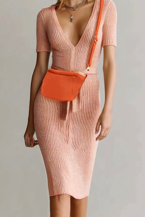 Dress handbag in clementine orange leather - Worn view