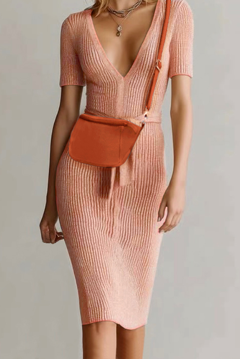 Dress handbag in terracotta orange leather - Worn view