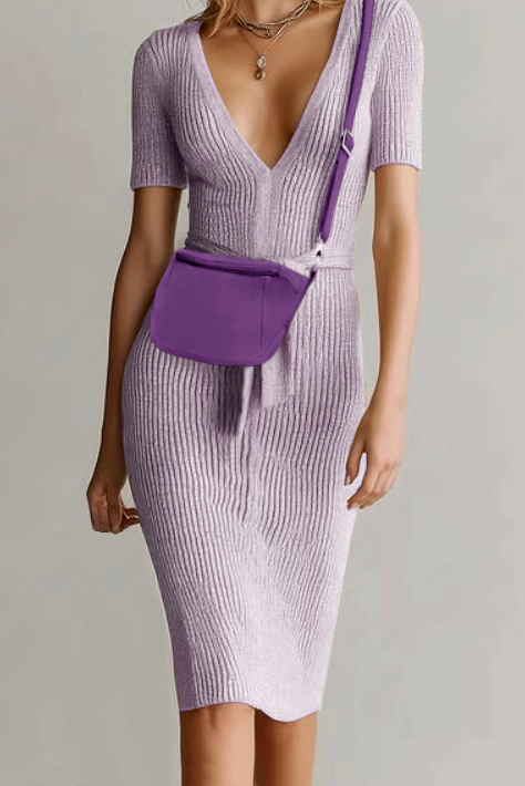 Dress handbag in amethyst purple leather - Worn view