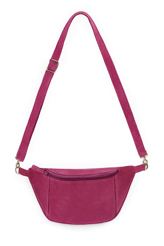 Fuschia pink women's dress handbag, matching pumps and belts. Top view - Florence KOOIJMAN