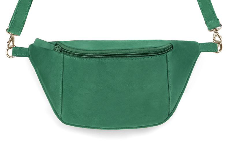 Dress handbag in emerald green leather - Profile view