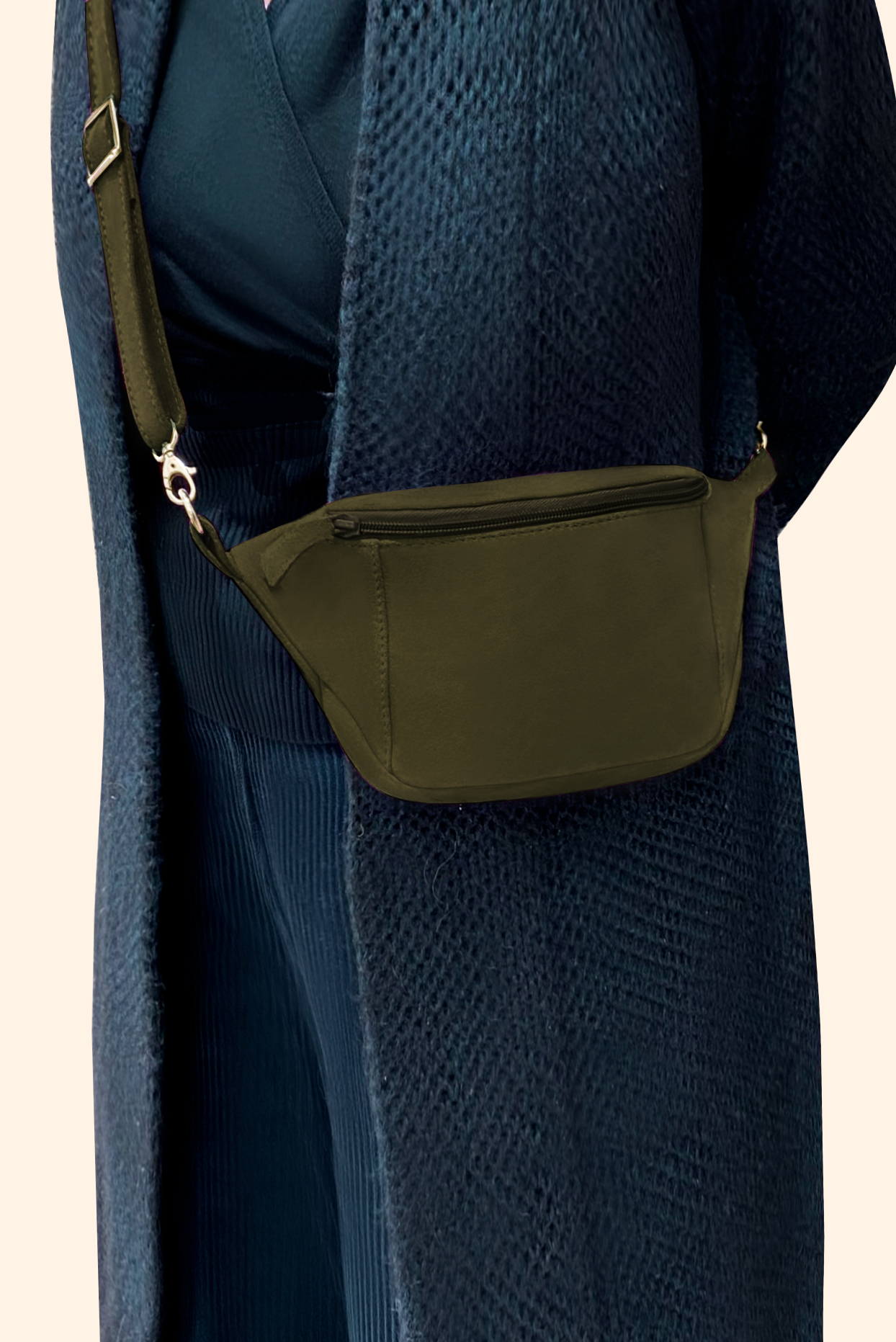 Khaki green women's dress clutch, for weddings, ceremonies, cocktails and parties. Worn view - Florence KOOIJMAN