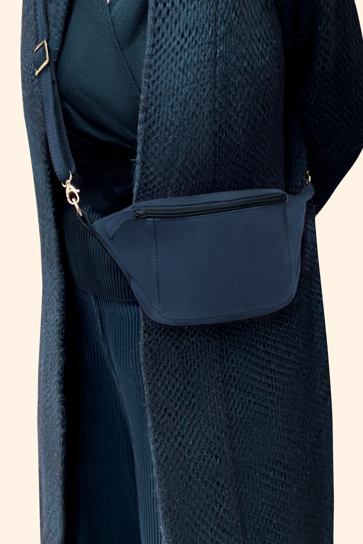 Denim blue women's dress clutch, for weddings, ceremonies, cocktails and parties. Worn view - Florence KOOIJMAN