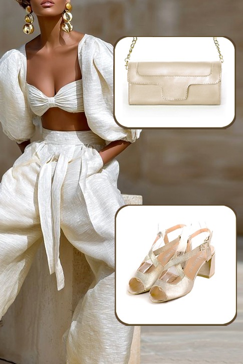 Women's gold elegant cross straps sandals. Round toe. Medium flare heels - Top view