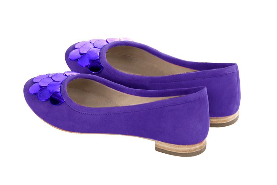 Violet purple women's ballet pumps, with flat heels. Round toe. Flat leather soles. Rear view - Florence KOOIJMAN