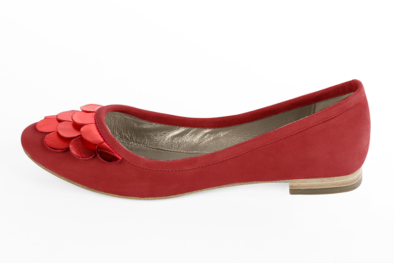 Scarlet red women's ballet pumps, with flat heels. Round toe. Flat leather soles - Florence KOOIJMAN