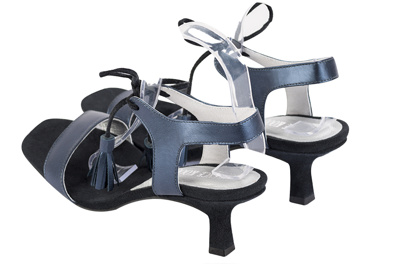 Prussian blue women's fully open sandals, with an instep strap. Square toe. Medium spool heels - Florence KOOIJMAN