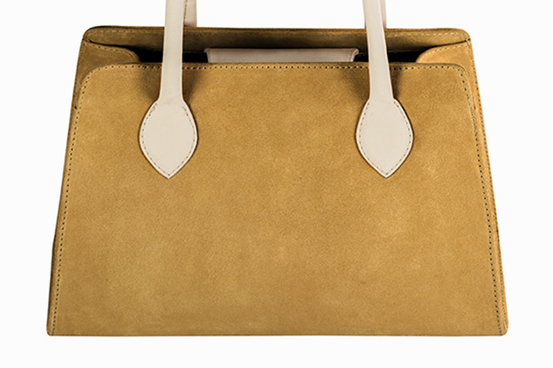 Luxueux sac à main, élégant et raffiné, coloris jaune ocre et blanc ivoire. Personnalisation : Choix des cuirs et des couleurs. - Florence KOOIJMAN