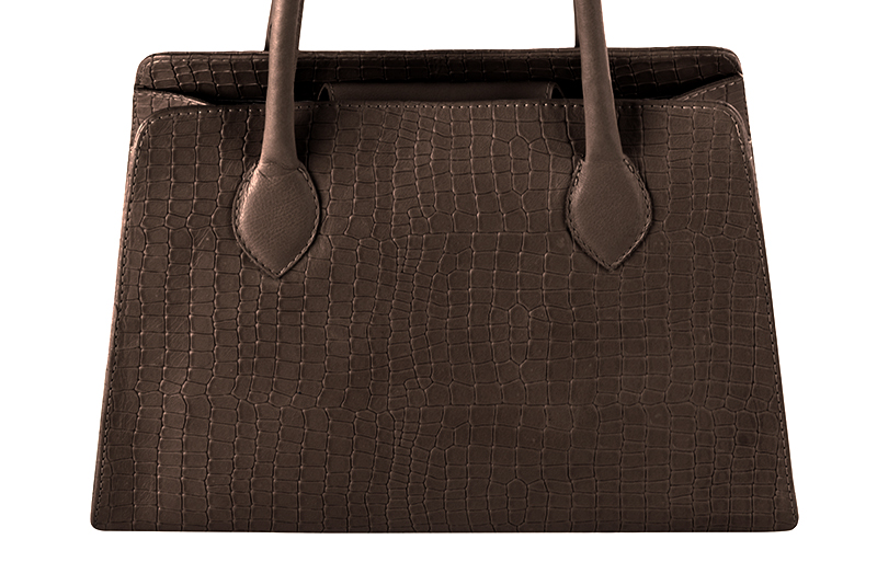 Dark brown women's dress handbag, matching pumps and belts. Profile view - Florence KOOIJMAN