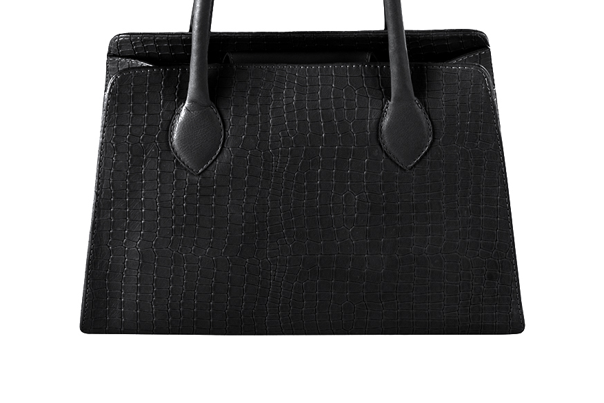 Satin black women's dress handbag, matching pumps and belts. Profile view - Florence KOOIJMAN