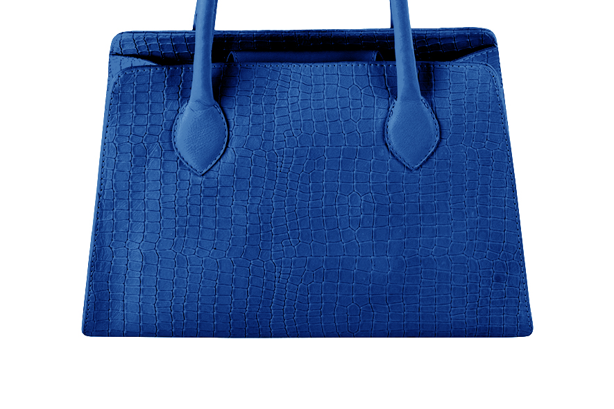 Electric blue women's dress handbag, matching pumps and belts. Profile view - Florence KOOIJMAN