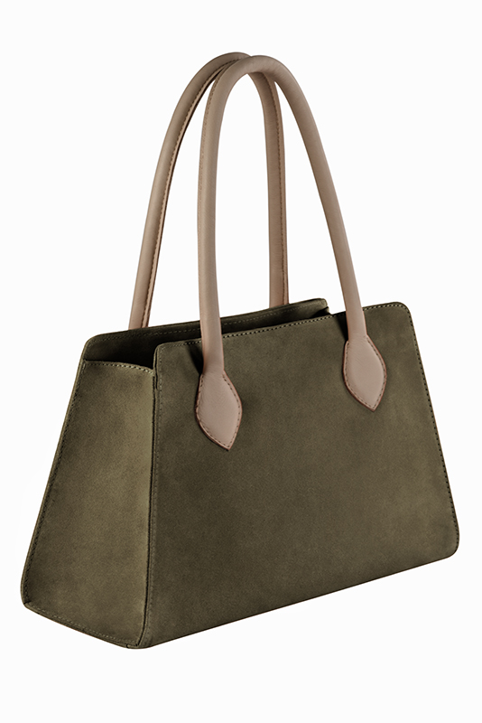 Luxueux sac à main, élégant et raffiné, coloris vert kaki et rose poudré. Personnalisation : Choix des cuirs et des couleurs. - Florence KOOIJMAN
