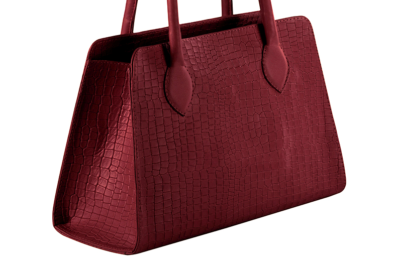 Burgundy red women's dress handbag, matching pumps and belts. Front view - Florence KOOIJMAN