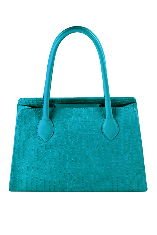 Turquoise blue women's dress handbag, matching pumps and belts. Top view - Florence KOOIJMAN