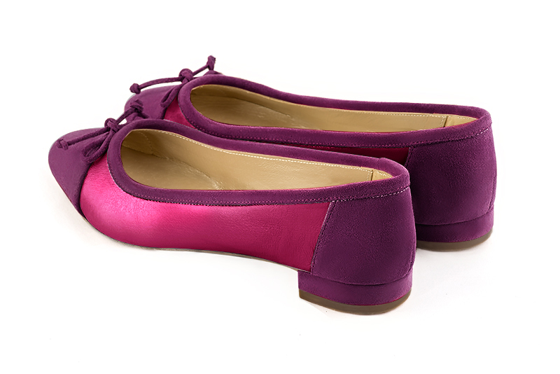 Mulberry purple and fuschia pink women's ballet pumps, with low heels. Round toe. Flat block heels. Rear view - Florence KOOIJMAN