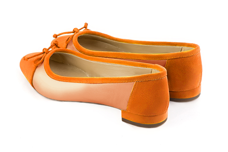 Apricot orange women's ballet pumps, with low heels. Round toe. Flat block heels. Rear view - Florence KOOIJMAN