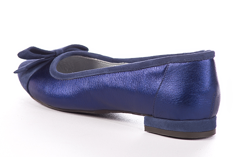 Prussian blue women's ballet pumps, with low heels. Round toe. Flat block heels. Rear view - Florence KOOIJMAN