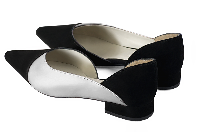 Matt black and light silver women's open arch dress pumps. Pointed toe. Flat block heels. Rear view - Florence KOOIJMAN