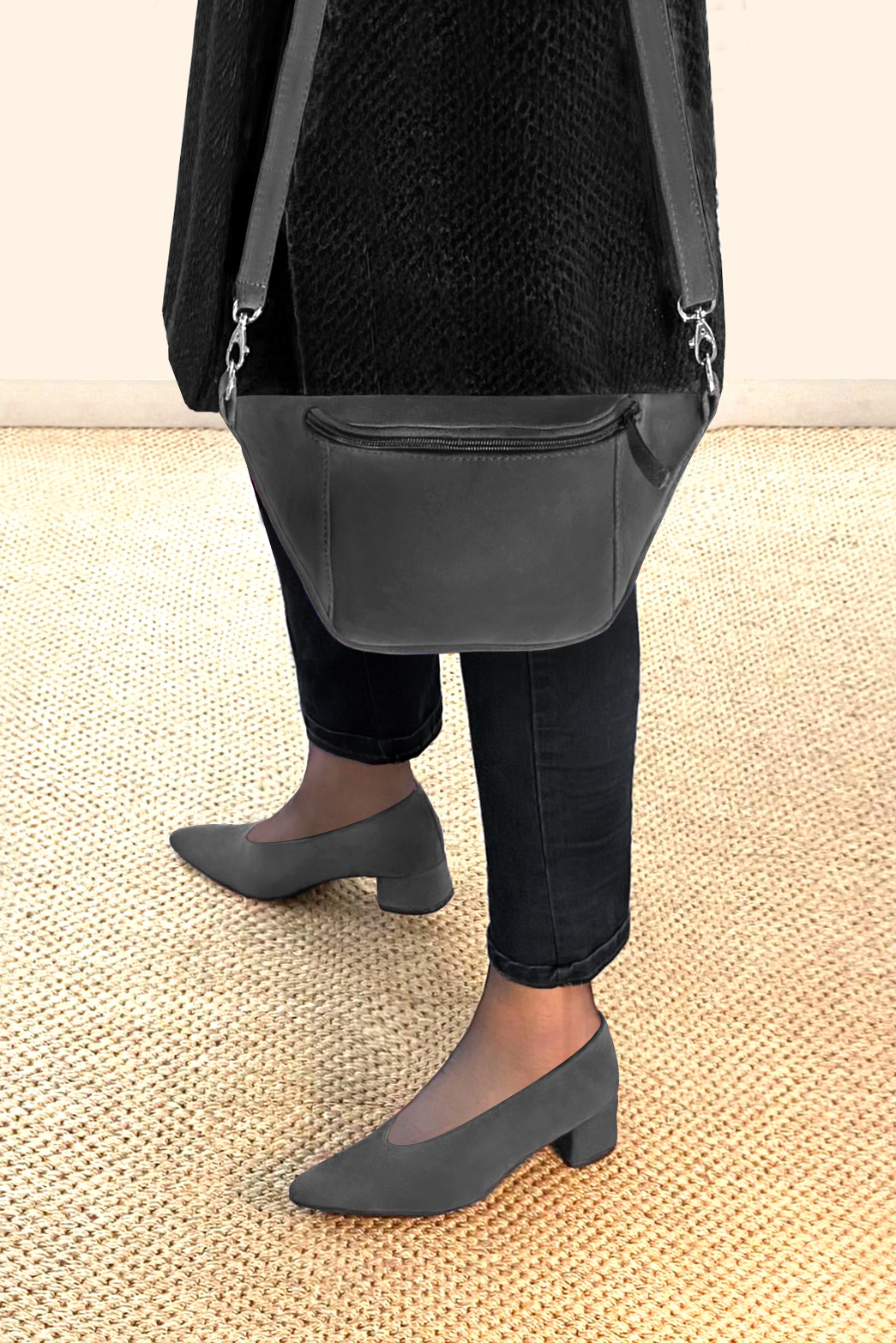 French elegance and refinement for these dark grey dress pumps, with a round neckline, 
                available in many subtle leather and colour combinations. To be declined according to your choice of materials and colors.
This beautiful enveloping pump will fit your foot without binding it.
Find the spirit of the "Eigthies" in its look. 
                Matching clutches for parties, ceremonies and weddings.   
                You can customize these shoes to perfectly match your tastes or needs, and have a unique model.  
                Choice of leathers, colours, knots and heels. 
                Wide range of materials and shades carefully chosen.  
                Rich collection of flat, low, mid and high heels.  
                Small and large shoe sizes - Florence KOOIJMAN