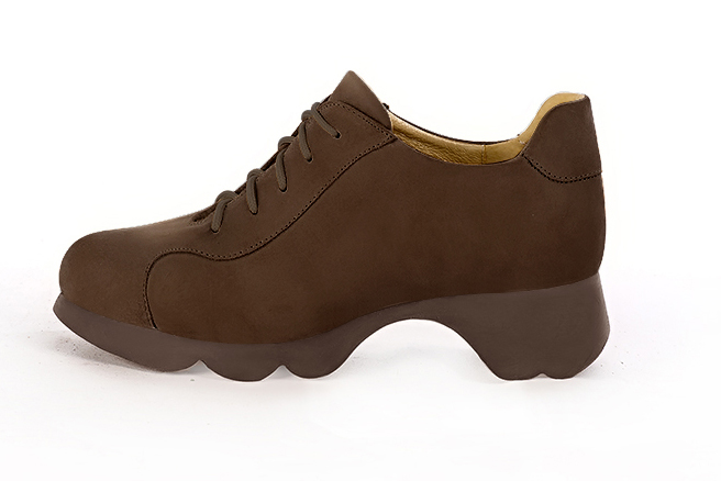 Chocolate brown women's casual lace-up shoes.. Profile view - Florence KOOIJMAN