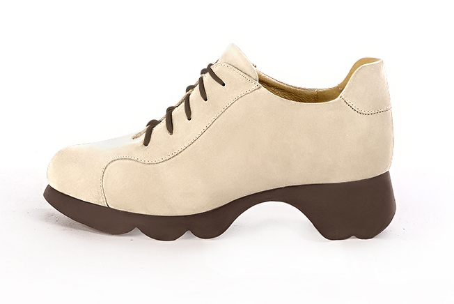 Champagne white women's casual lace-up shoes.. Profile view - Florence KOOIJMAN