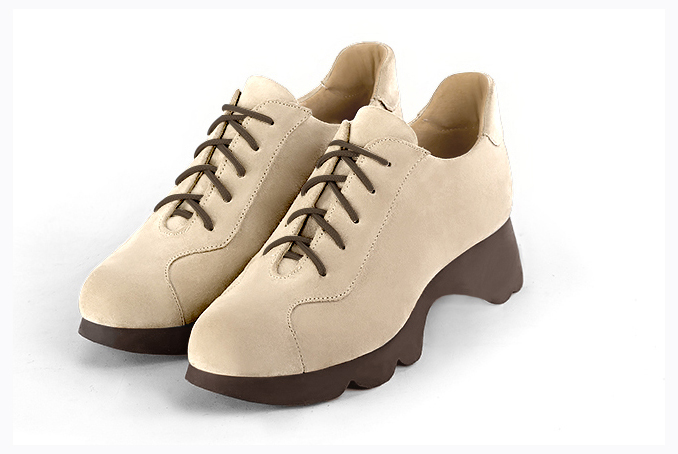 Champagne white women's casual lace-up shoes.. Front view - Florence KOOIJMAN