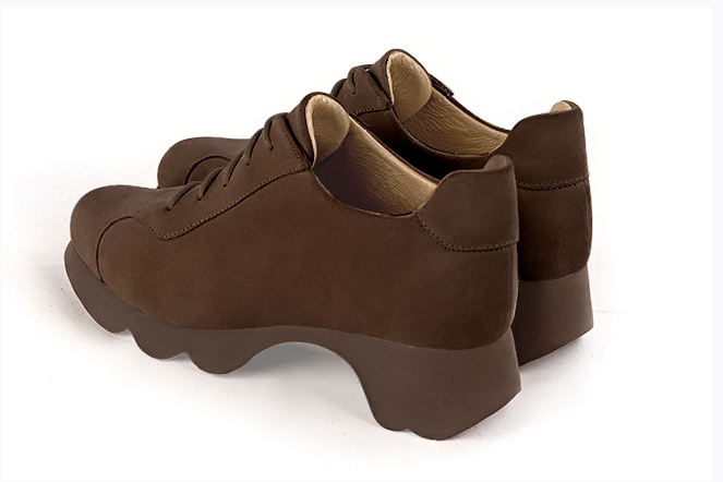 Chocolate brown women's casual lace-up shoes.. Rear view - Florence KOOIJMAN