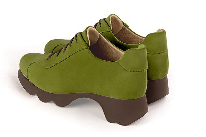 Pistachio green women's casual lace-up shoes.. Rear view - Florence KOOIJMAN