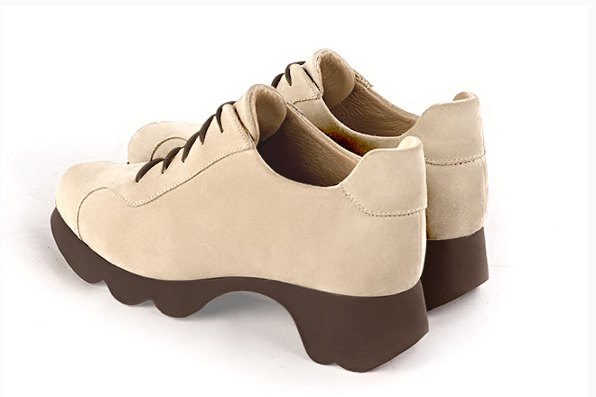 Champagne white women's casual lace-up shoes.. Rear view - Florence KOOIJMAN