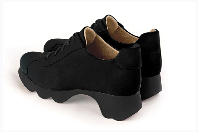 Matt black women's casual lace-up shoes.. Rear view - Florence KOOIJMAN