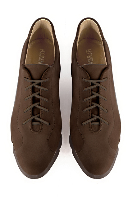 Chocolate brown women's casual lace-up shoes.. Top view - Florence KOOIJMAN