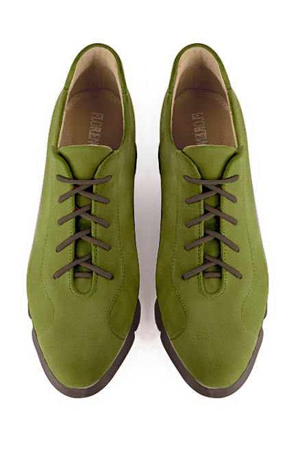Pistachio green women's casual lace-up shoes.. Top view - Florence KOOIJMAN