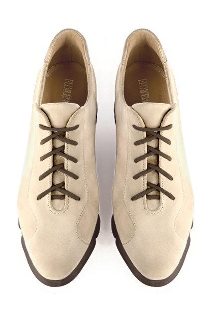 Champagne white women's casual lace-up shoes.. Top view - Florence KOOIJMAN