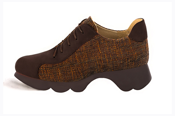 Dark brown and terracotta orange women's casual lace-up shoes.. Profile view - Florence KOOIJMAN