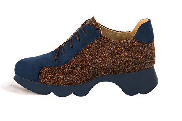 French elegance and refinement for these navy blue and terracotta orange casual lace-up shoes, 
                available in many subtle leather and colour combinations. A cross between a derby and a trainer, this pretty model is a comfortable companion. 
                Matching clutches for parties, ceremonies and weddings.   
                You can customize these lace-up shoes to perfectly match your tastes or needs, and have a unique model.  
                Choice of leathers, colours, knots and heels. 
                Wide range of materials and shades carefully chosen.  
                Rich collection of flat, low, mid and high heels.  
                Small and large shoe sizes - Florence KOOIJMAN