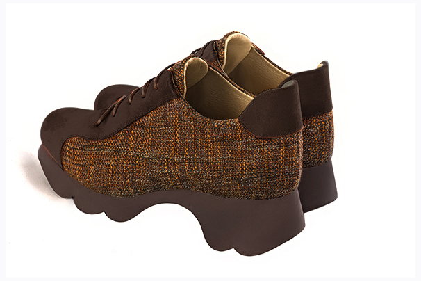Dark brown and terracotta orange women's casual lace-up shoes.. Rear view - Florence KOOIJMAN